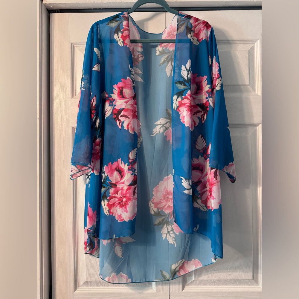 Floral Blue Kimono Cover Up